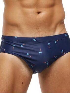 Men's Navy Palm-Print Swim Briefs